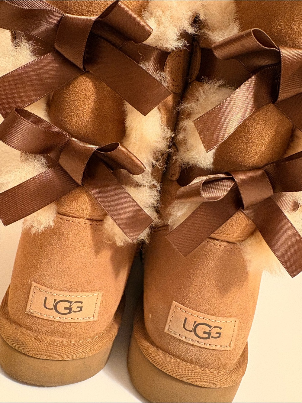 UGG Chestnut Bow-Accent Sheepskin Slippers